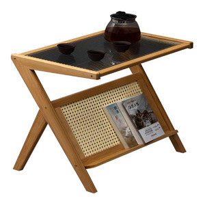<b>Solid</b> <b>Wood</b> Coffee Table With Storage Japanese Style Modern Design Tempered Glass Top Small Apartment Use - Product Image 5