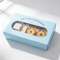 Boîte à biscuits bleue personnalisée avec fenêtre, impression numérique, livraison express en 72h, boîte de boulangerie recyclable
