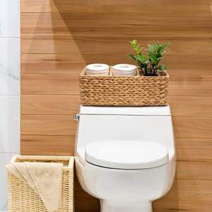 Compartiments du plateau du réservoir des toilettes naturelles OEM à l'arrière de la toilette Panier de rangement en jacinthe d'eau pour décoration féminine - Product Image 4