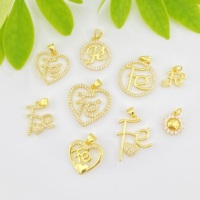 Pendentifs et breloques Kadi en laiton plaqué or 18 carats avec zircon, motif cœur, soleil et lettre FE, pour la fabrication de bijoux pour femmes