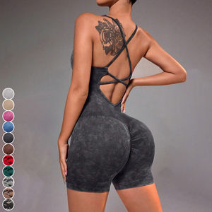 ชุดจั๊มสูทออกกำลังกายสำหรับผู้หญิง เปิดหลัง แห้งเร็ว ระบายอากาศดี ลายพิมพ์  แบบรัดรูป - Product Image 5