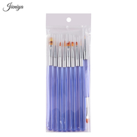 Juego de 9 Pinceles para Decoración de Uñas con Mango de Plástico Transparente Azul, Pelo Sintético Ovalado y Férula Ondulada para Arte de Uñas con Gel UV Profesional