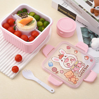 Boîte à lunch bento portable pour enfants, grande capacité, personnalisable, mignonne, 3 compartiments, anti-fuite, en plastique, pour la vente en gros
