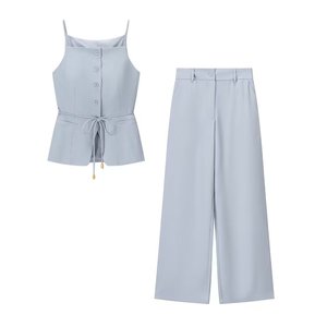 SHENZHU 女式两件套，无袖纽扣吊带背心+高腰阔腿裤，休闲办公套装 - Product Image 2