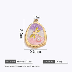 Liontin perhiasan halus baja tahan karat warna-warni jimat ukiran antik capung bunga buatan tangan DIY jimat kalung - Product Image 6