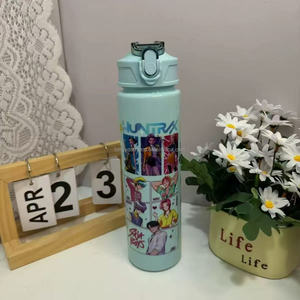 700ml Cartoon K-Pop Eco-friendly Plastic <strong>Water</strong> <strong>Bottle</strong> Straw <strong>Strap</strong> for Kids-Direct Drinking Travel Cup for Daily Life Outdoor Use - Product Image 2