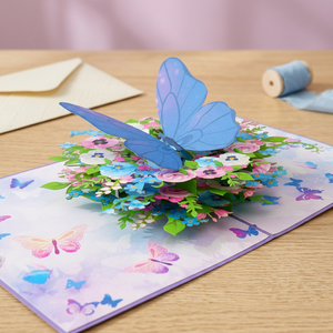 Carte pop-up tendance avec fleurs de primulles, faite à la main, en papier artistique de Hanoï, cadeaux du Poisson d'avril, impression offset, best-seller Viet-craft - Product Image 1