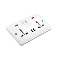 Double prise multi-commutée Prises murales pour la maison Commutateurs Uk Standard avec indicateur et 2 ports USB