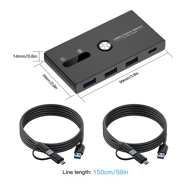 USB3.0 Type C 2 in 4 Out KVM Switch Upgrade Printer Sharer for Keyboard Mouse Scanner PC Sharing
