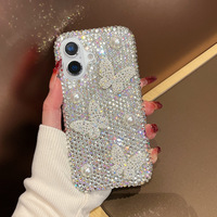 Coque de téléphone Flash Diamond 3D Papillon Perlé pour iPhone 17 Pro Max – Étui Premium Anti-Chute Rose Entièrement Sertie de Diamants
