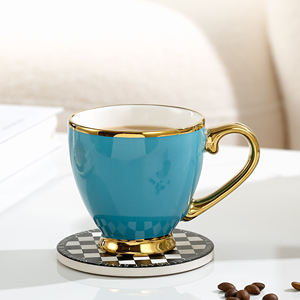 Ensemble tasse turque en céramique personnalisée avec soucoupe glaçure colorée bord or de luxe porcelaine espresso cappuccino café lait tasse à thé - Product Image 4