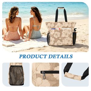 Bolsa de Mano Reutilizable de 2 Piezas con Estampado Floral para las Vacaciones, Bolsa de Mano de Verano para Mujer con Bolsillos de Malla, Bolsa de Playa con Logotipo Personalizado y Bolsa Adicional - Product Image 6