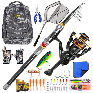 Combo de Caña de Pescar Telescópica de Fibra de Carbono <span class=keywords><strong>NARON</strong></span> con Carrete Giratorio, Kit de Accesorios, Mochila, Red de Pesca y Guantes para Pesca al Aire Libre - Product Image 1