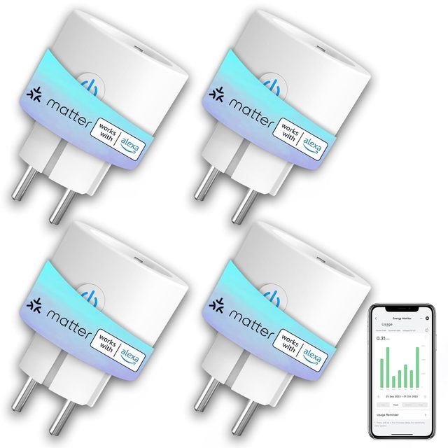 Antela Matter Smart Plug EU 16A Wi-Fi Energy Monitor Alexa Google Universal Plastic Socket 250V Tuya Pulsante On-off-on