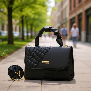 Sac bandoulière Fana Special Niki en cuir noir à motif losanges, portable, pour usage quotidien, sac à bandoulière pour femme - Product Image 2