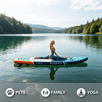 Vente Flash : Planche de SUP gonflable extra large 11' x 36" en Drop Stitch, motif paysage montagneux vert-bleu avec kit de garnitures orange