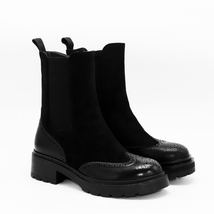 מסוגנן קלאסי broue עיצוב מודרני זמש ותערובת עור צד-רוכסן עבה אופנתיים שחור/חום לנשים - Product Image 2