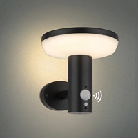 Lampe murale d'extérieur moderne en acier inoxydable de forme ronde LED à énergie solaire Détecteur de mouvement étanche pour jardin Batterie fournie