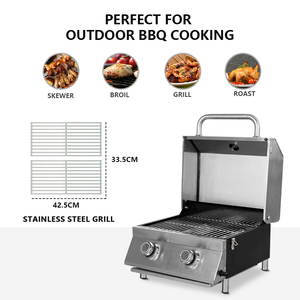 Parrilla de Gas portátil de acero inoxidable, 2 quemadores, parrilla de Gas para barbacoa de mesa para acampar al aire libre - Product Image 3