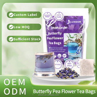 Sachets de thé bleu fleur de pois papillon étiquette personnalisée OEM vente en gros en usine