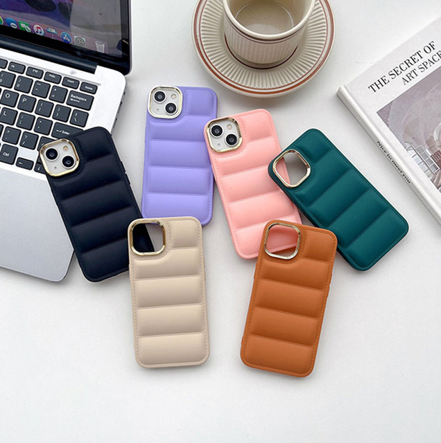 Custom Baffle Puffer Down Jacket Mobile Phone Case Back Covers for iPhone 11 12 13 14 15 Pro Max Plus XS Max Puffer Phone Cases