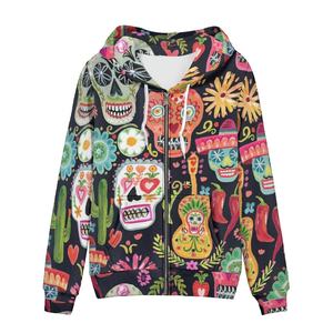 América del Norte México Convención Día DE LOS Muertos Sudaderas con capucha para niña Transferencia de calor Calavera Guitarra Impresión Sudaderas con cremallera completa a granel - Product Image 4