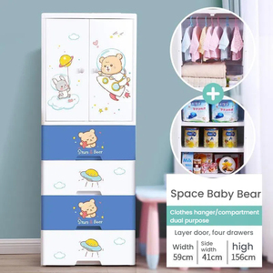 Ours mignon Tiroirs de rangement en plastique à 5 couches Organisateur d'<span class=keywords><strong>armoire</strong></span> en PP pour la garde-robe de bébé Vêtements pour enfants Literie <span class=keywords><strong>Maison</strong></span> Salon - Product Image 5