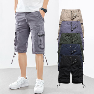 Short cargo vierge avec poche latérale coupe ajustée été classique fermeture éclair multi-poches bermudas pour hommes vente en gros - Product Image 1