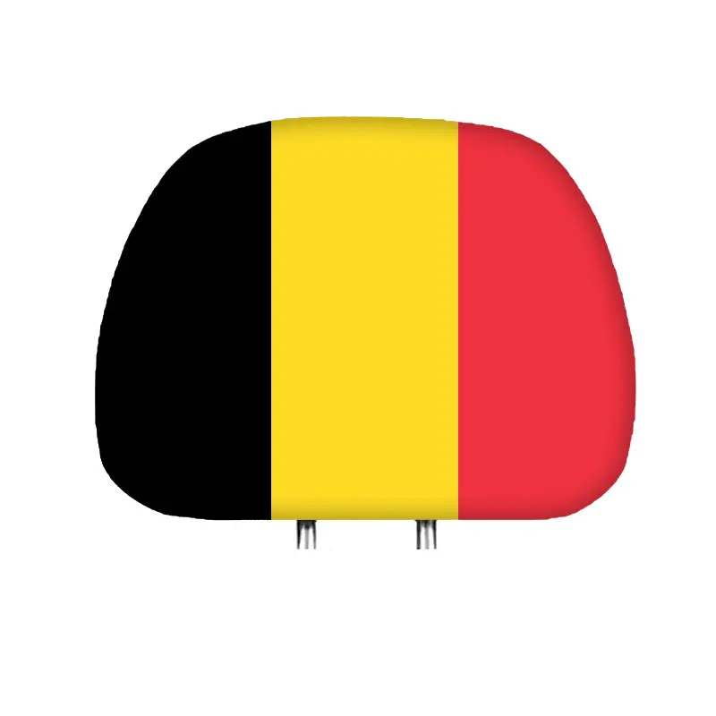 Oem Sublimatie Elastische Spandex Steun Beschermer Belgium Vlag Hoofdsteun Covers Voor Auto 'S