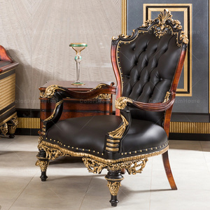 Poltrona Vittoriana Reale, Sedie Laterali per <span class=keywords><strong>Ufficio</strong></span> Personalizzate, Sedie da <span class=keywords><strong>Attesa</strong></span> in Legno Intagliato con Rivestimento in Pelle - Product Image 2