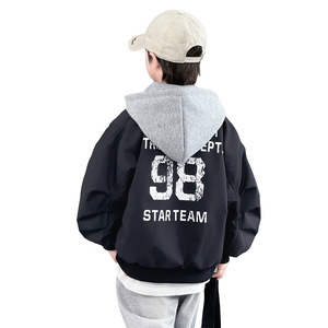 Blouson à capuche pour garçons, style printemps, effet deux-pièces, nouveau modèle, pour enfants plus âgés, look cool, tendance urbaine, fermeture éclair - Product Image 4