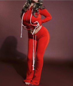 Completo Sportivo da <span class=keywords><strong>Donna</strong></span> 2026 Personalizzato, Set 2 Pezzi <span class=keywords><strong>con</strong></span> Felpa <span class=keywords><strong>con</strong></span> <span class=keywords><strong>Cappuccio</strong></span> e Zip, <span class=keywords><strong>Tuta</strong></span> Aderente <span class=keywords><strong>con</strong></span> Felpa e Pantaloni a Zampa in Maglia - Product Image 3