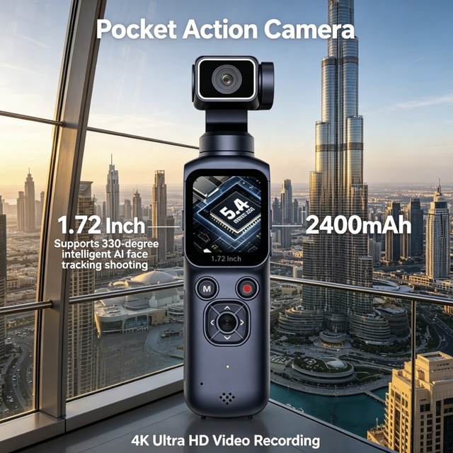 4K Pocket Camera WiFi 1.72 Touch Screen Handheld Gimbal Camera Vlog Video Camera Face Tracking Pocket Action Camera Camcorder