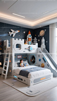 Fabricant de meubles conçus par l'IA, lits mezzanine sur le thème de la fusée et de l'espace, design personnalisé pour les chambres d'enfants.