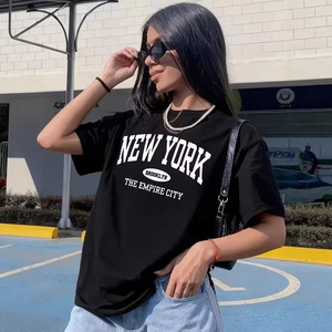 T-shirt pour <span class=keywords><strong>femme</strong></span> de haute qualité, formel, écologique, nouveau <span class=keywords><strong>style</strong></span> <span class=keywords><strong>streetwear</strong></span>, imprimé NEW YORK, polyester, <span class=keywords><strong>streetwear</strong></span>, noir, coupe ample - Product Image 2