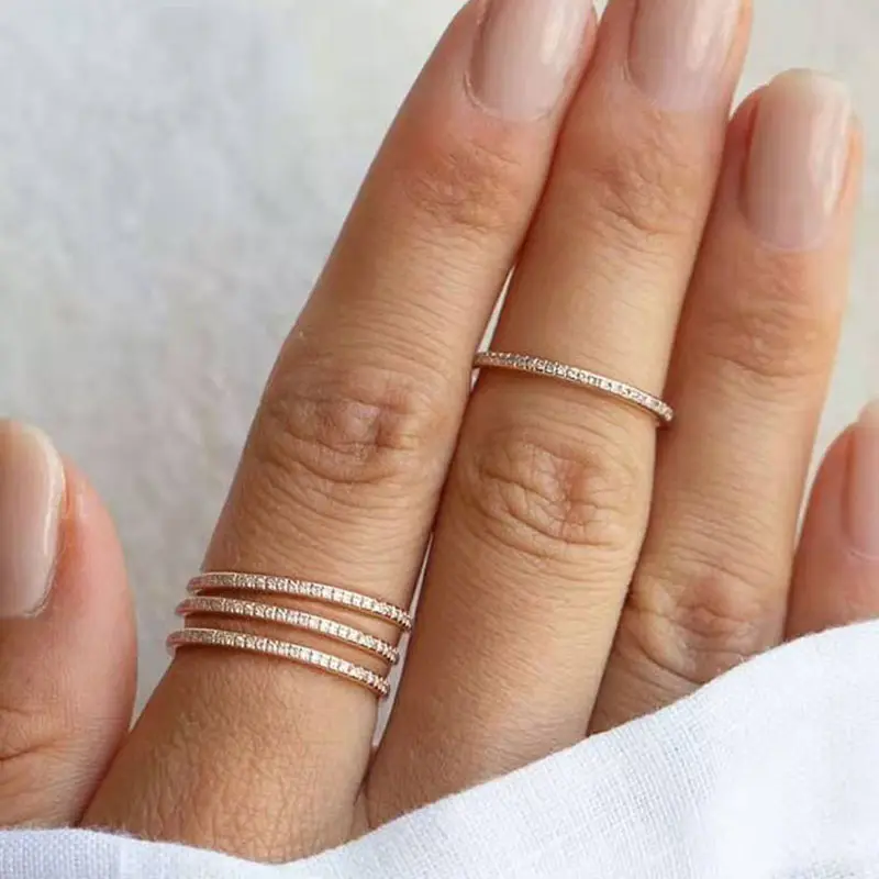 2021 Ring Sieraden Micro Pave Crystal Gemstone Moissanite Eternity Ringen Rvs Vergulde Tiny Vinger Ring Voor Vrouwen
