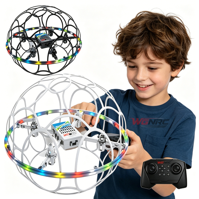 WGNRC V63 Ball Shape Rc Quadcopter Toys,Cool Led Lights Rc Stunt Flying Ball Toys,360° Tumbling Football Rc Quadcopter Toys