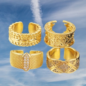 แหวนวงกว้างปรับขนาดได้ทรงเรขาคณิตคลาสสิก UM-Jewelry สำหรับผู้หญิง/ยูนิเซ็กซ์ ชุบทอง 18K ทองแดงประดับเพชรซิร์คอน ของขวัญสำหรับงานแต่งงาน งานเลี้ยงฉลองครบรอบ - Product Image 4
