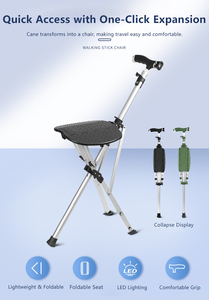Bastón <span class=keywords><strong>de</strong></span> Senderismo 2 en 1 <span class=keywords><strong>de</strong></span> Aleación <span class=keywords><strong>de</strong></span> Aluminio Personalizado, Silla Plegable con un Solo Clic, con Tapete Antideslizante para Acampar, Picnic al Aire Libre - Product Image 2