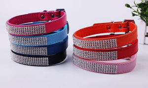 Collar forrado de diamante personalizado de alta calidad, correa de perro pequeño de cuero PU, Collar para mascotas, Collar para perro - Product Image 2