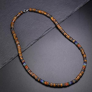 Collar de Piedras Preciosas de Obsidiana Negra y Ojo de Tigre con 7 Chakras para Hombre, Collar de Cuentas de Piedra Natural JNK9415 - Product Image 5