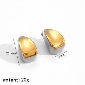 Pendientes de acero inoxidable con forma de lágrima para mujer, joyería de moda de Color dorado, pendientes con diseño de bloques TE60316 G - Product Image 5