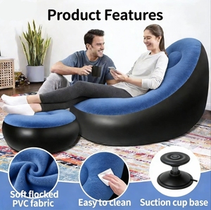Sofá Inflable Resistente, Sillón de Tela Aterciopelada con Reposapiés para Comodidad en Interiores y Exteriores - Product Image 3
