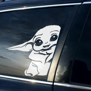 Peeking-calcomanía de vinilo para coche, vinilo permanente, mandaloriano, Grogu Baby Yoda
