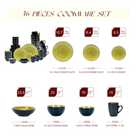 Service de table en grès de luxe 56 pièces, décoré de glaçures, résistant à la chaleur, compatible micro-ondes et lave-vaisselle, durable et écoresponsable