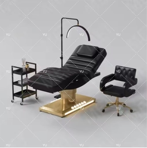 Modern Beauty Salon Red Fabric Eyebrow <b>Bed</b> Luxury Gold Base Saloon Furniture Cosmetic Eyelash <b>Bed</b> With Trolley - Product Image 1