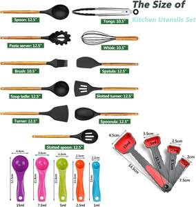 Ensemble d'ustensiles de cuisine en silicone avec manche en bois de qualité alimentaire, non toxique, mignon, 11 pièces, vente chaude - Product Image 3