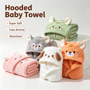 에코 친화적 인 어린이 아기 후드 목욕 가운 랩 타올 슈퍼 흡수성 만화 디자인 아기 목욕 타올 - Product Image 1