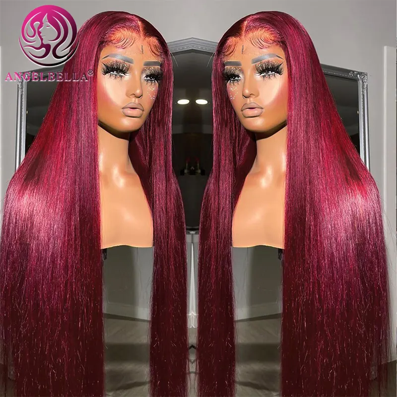 Wholesale Bone Straight Human Hair Wig Short 13x6 Hd Lace Frontal Wig Human Hair Red 99J 100 Percent Human Hair Wigs