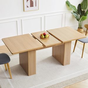 <span class=keywords><strong>Table</strong></span> à manger rectangulaire extensible minimaliste <span class=keywords><strong>avec</strong></span> pieds à double piédestal pour salle à manger ou cuisine - Product Image 1